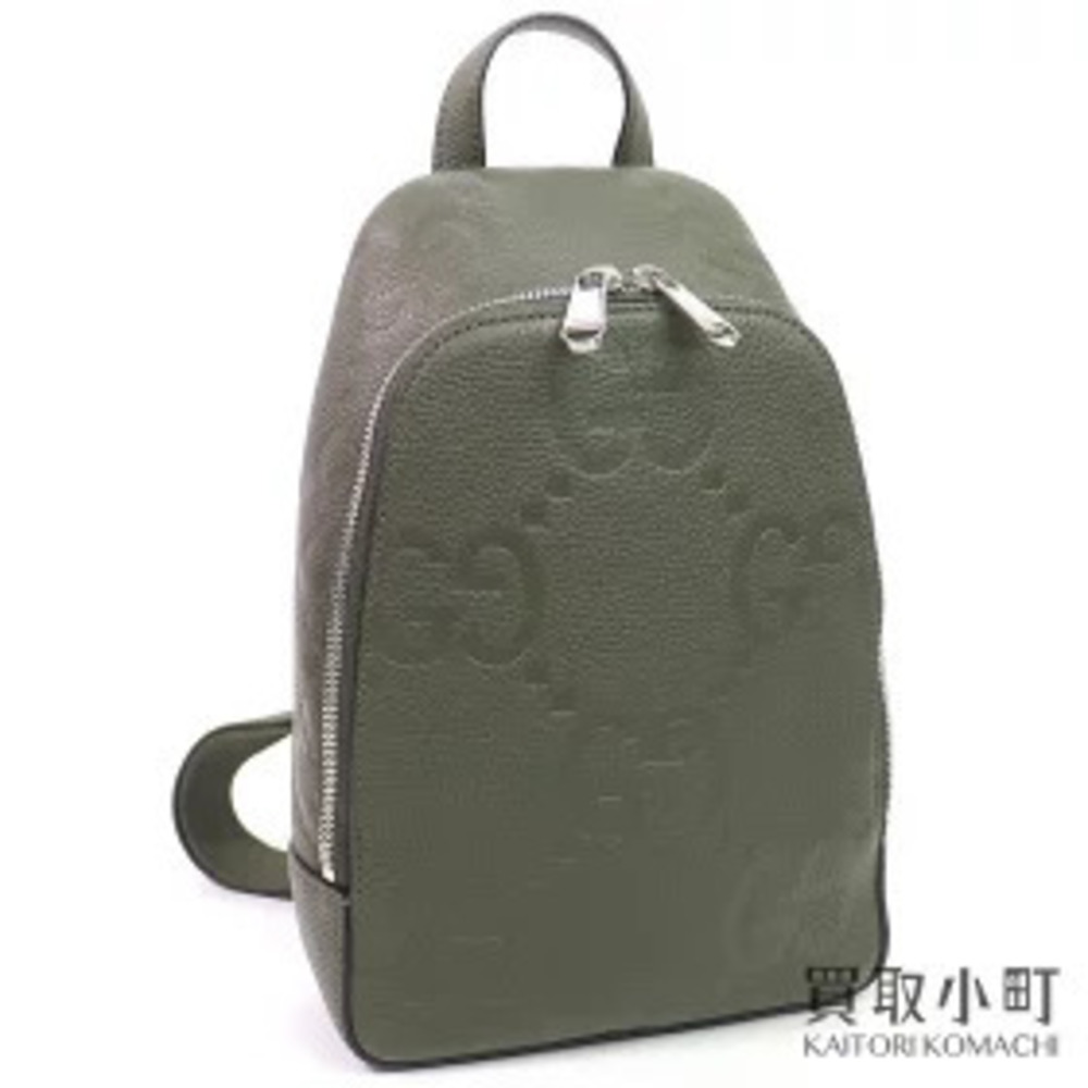 Gucci Jumbo GG Sling Bag Khaki Green Embossed Leather Double GG Crossbody